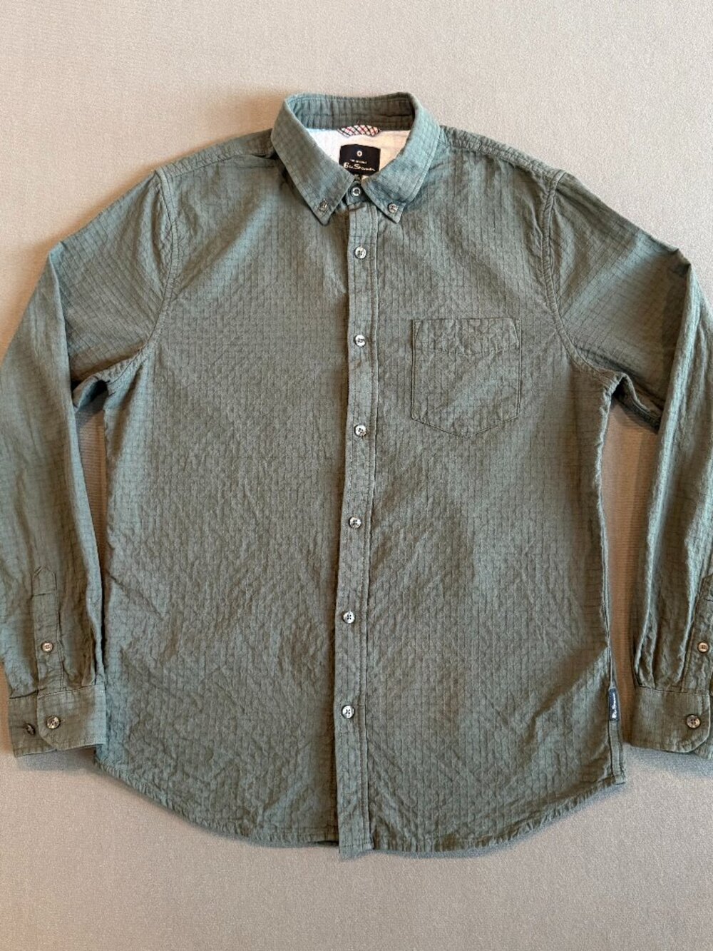 Ben Sherman Men’s M Sage Green Textured Cotton Long Sleeve Button Down Shirt